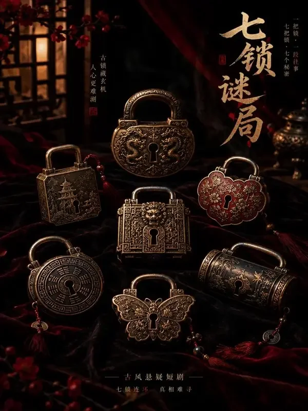 《第七把锁》短剧封面 - 悬疑推理 · 第七把锁揭开时，全场头皮发麻